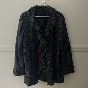Sandro‎ Gray and Black Abstract Pattern Ruffle Front Jacket Size XL